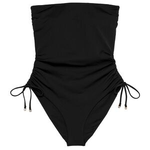 Pure Black Essential Strapless Ruched One-Piece Swimsuit